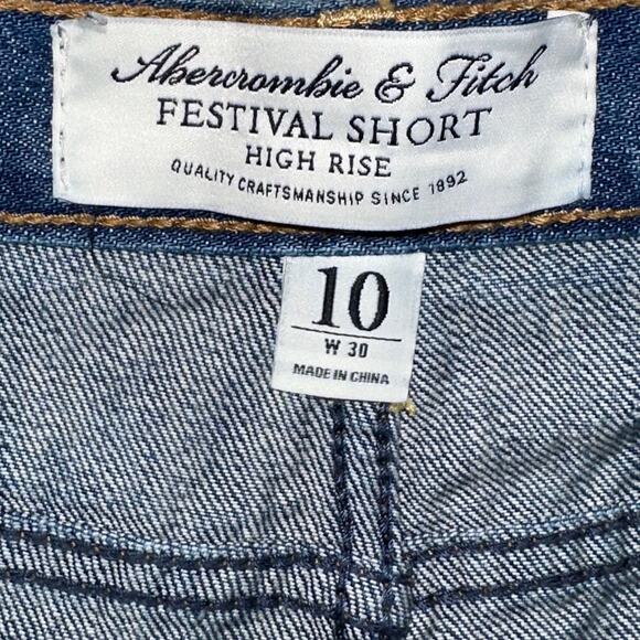 Abercrombie & Fitch High Rise Festival Distressed Denim Short Size 10 - Picture 3 of 16